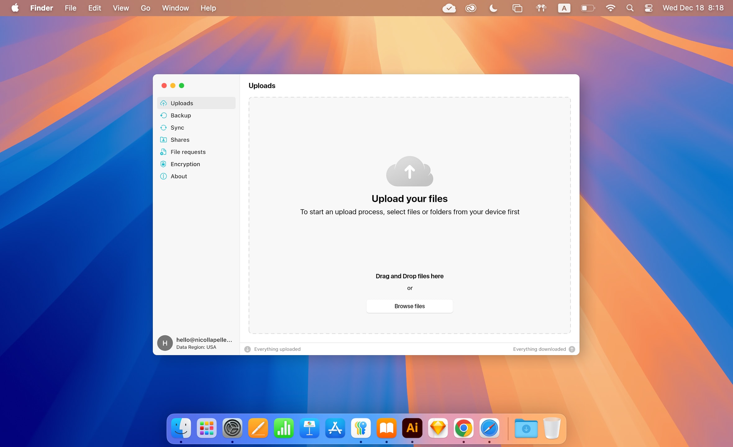 起動すると、pCloud Driveが[アップロード]ページを開きまs。