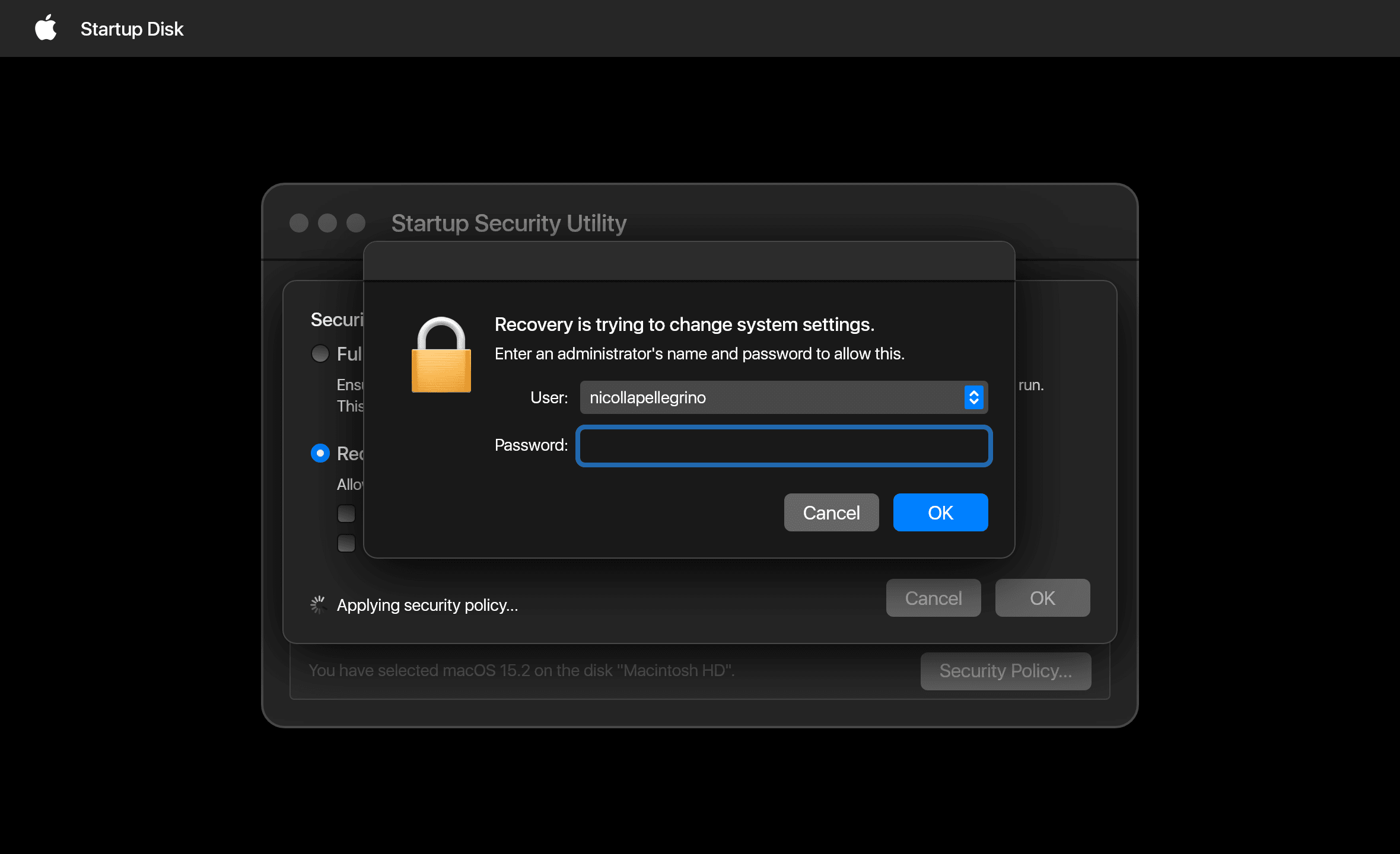 Enter your username and password again.