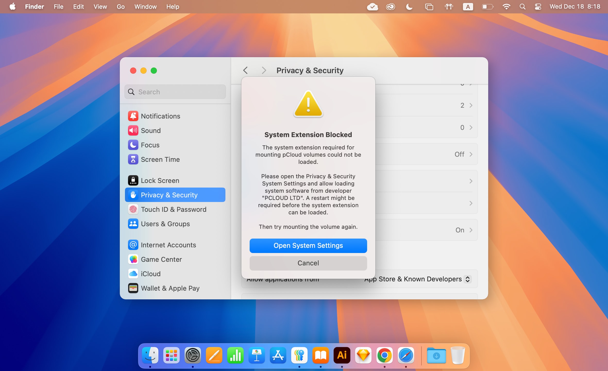 A notification will prompt you to enable the System Extension, required for the app to function.