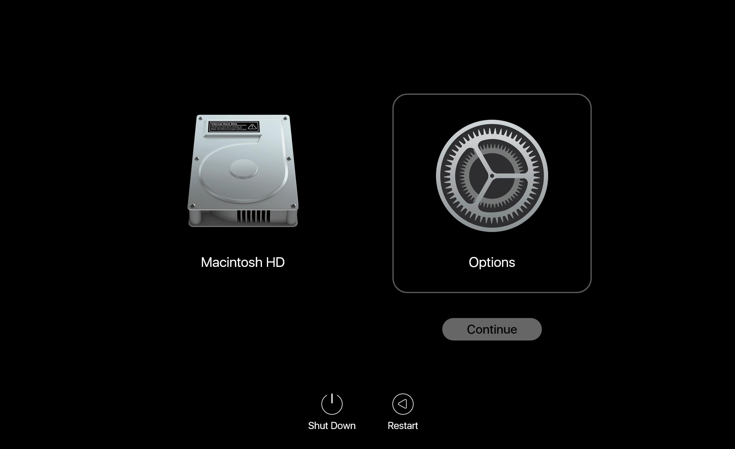 Pour accéder au mode de récupération, éteignez votre Mac, puis maintenez enfoncé le bouton d'alimentation (ou le bouton Touch ID) jusqu'à ce que les options s'affichent. https://blog.pcloud.com/common-issues-with-pcloud-drive-on-macos/[En savoir plus] sur le mode de récupération.